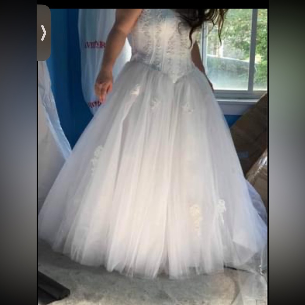 Wedding dress, vail, flower girl dress and bridesmaids dresses.